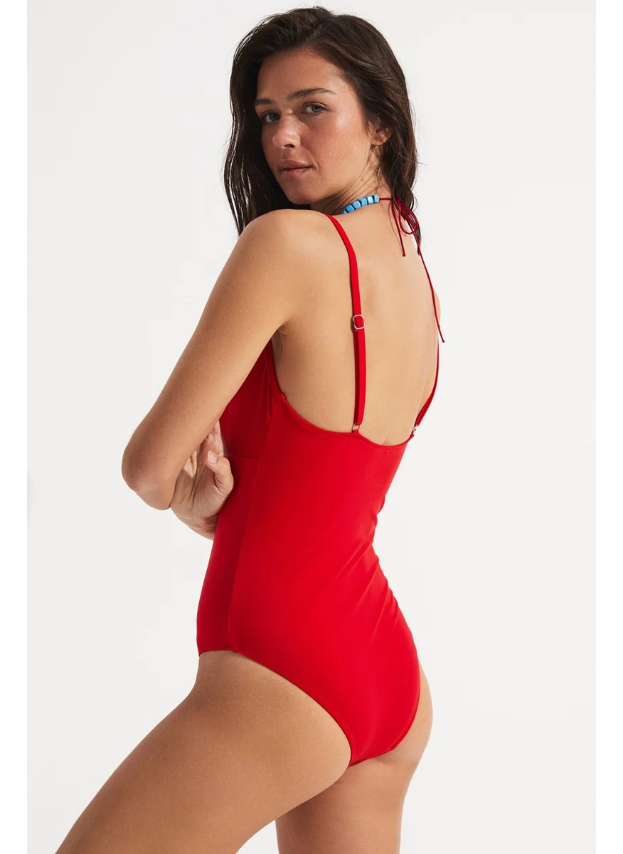 جون Black V Neck Swimsuit