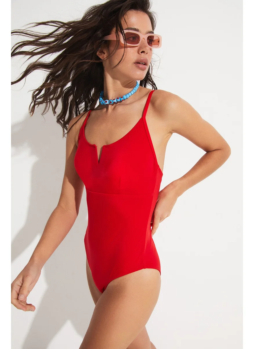 جون Black V Neck Swimsuit
