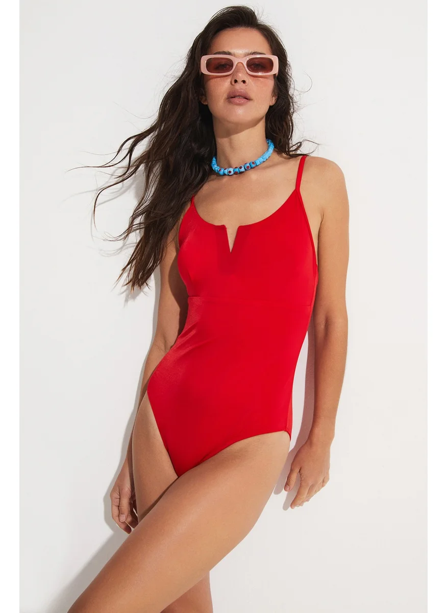 جون Black V Neck Swimsuit