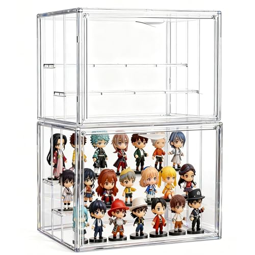 Attelite Acrylic Display Case for Collectibles 3 Tier Figure Display Cases with 2 Movable Dividers Clear Stackable Display Box Showcase with Magnetic Door for Action Figures - Image 1