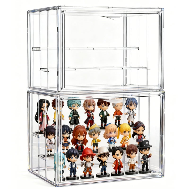 Attelite Acrylic Display Case for Collectibles 3 Tier Figure Display Cases with 2 Movable Dividers Clear Stackable Display Box Showcase with Magnetic Door for Action Figures - Image 2
