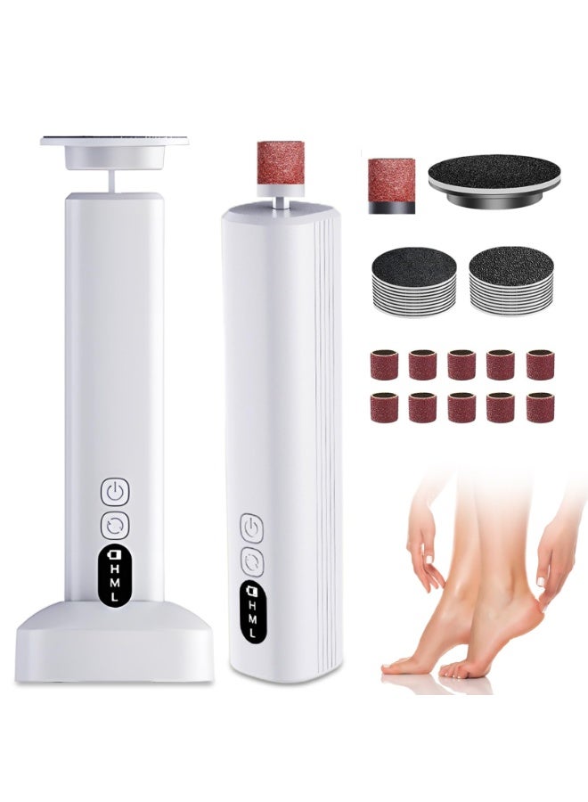 Bukela Electric Foot Callus Remover, Upgrade 2 in 1 Electric Foot File with Grinder Heads, Adjustable Foot Sander Pedicure Tools for Feet Dead Skin with Display and Base (White) - Image 1