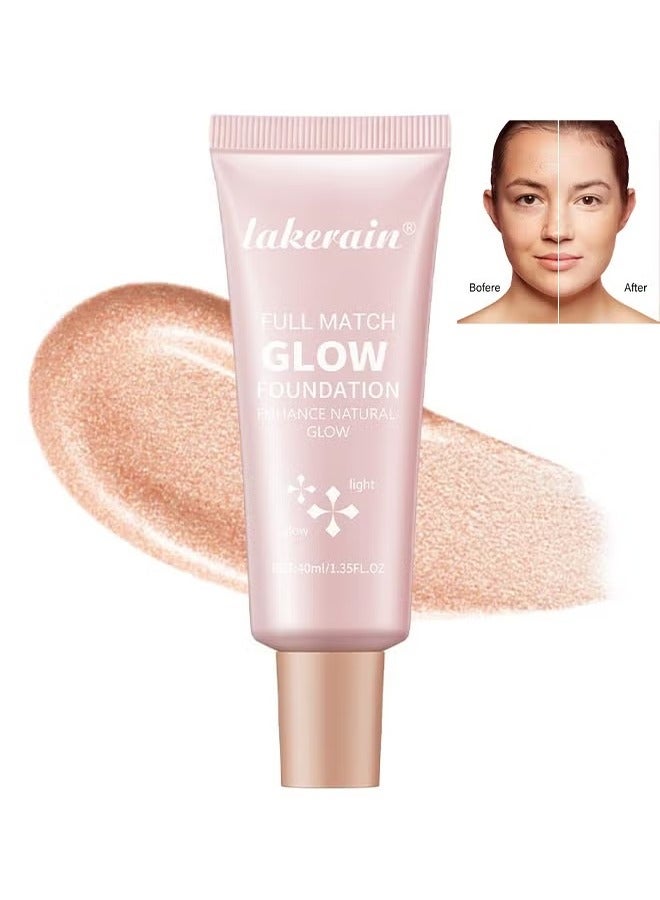 lakerain Full Match Glow Foundation, Enhance Foundation Natural Glow, Professional Coverage for a Flawless Look ,#02 Light （40ml ） - Image 1