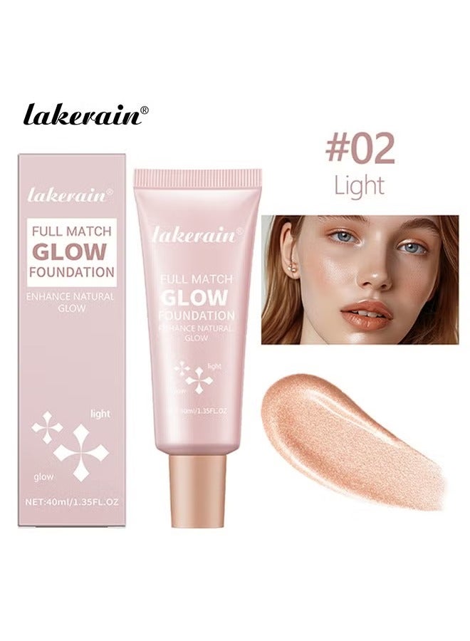 lakerain Full Match Glow Foundation, Enhance Foundation Natural Glow, Professional Coverage for a Flawless Look ,#02 Light （40ml ） - Image 2