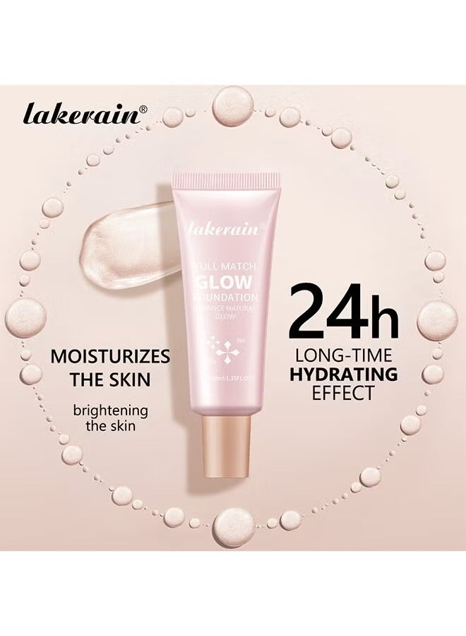 lakerain Full Match Glow Foundation, Enhance Foundation Natural Glow, Professional Coverage for a Flawless Look ,#02 Light （40ml ） - Image 3