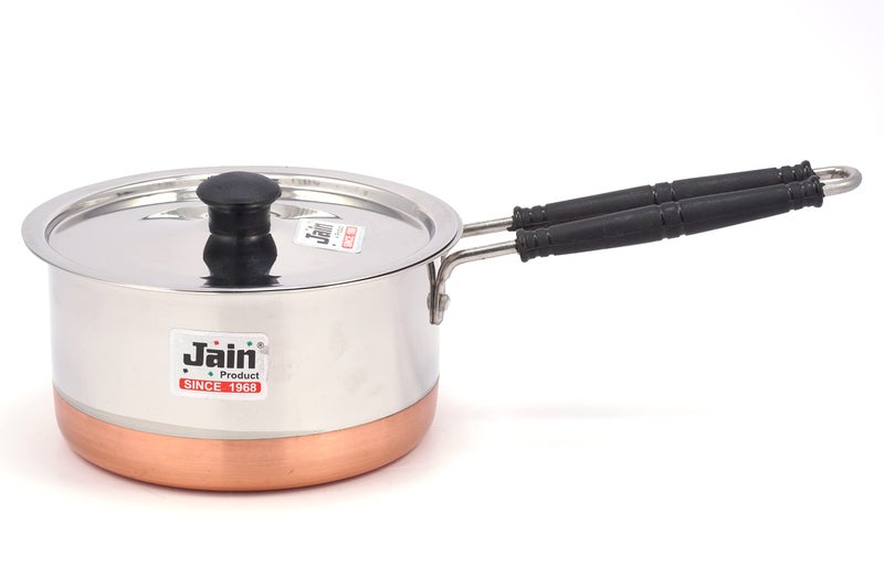 JAIN Copper Bottom Saucepan with Steel Lid | Milk & Tea Pan (Dia 14.5cm, Capacity 750 ML) - Image 1
