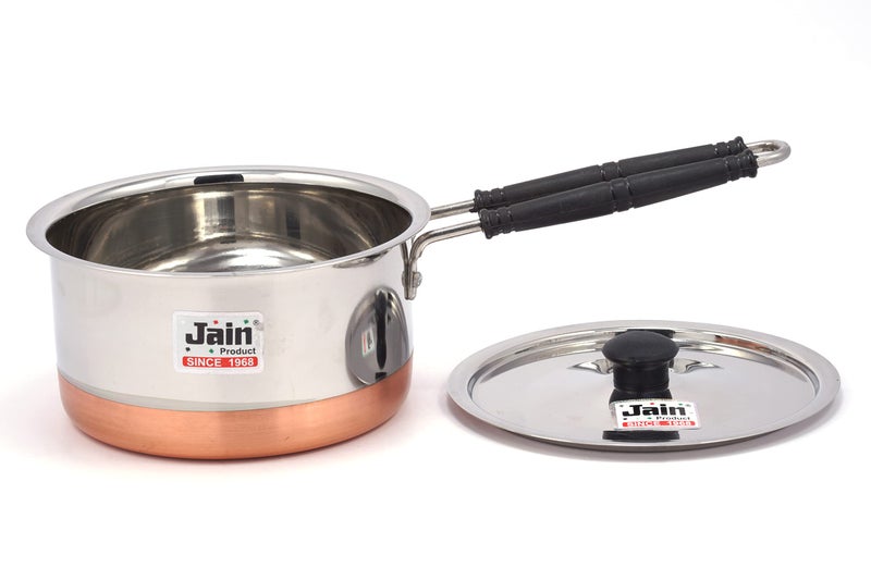 JAIN Copper Bottom Saucepan with Steel Lid | Milk & Tea Pan (Dia 14.5cm, Capacity 750 ML) - Image 2