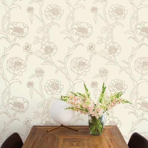 Tempaper Metallic Gold Leaf Peonies Removable Peel and Stick Floral Wallpaper, 20.5 in X 16.5 ft, Made in the USA - Image 5