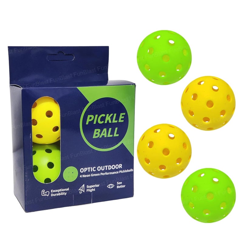 FunBlast Pickle Ball – Pack of 4 Durable Outdoor/Indoor Balls with 40 Precision Molded Holes, Optic Outdoor 4 Neon Green Performance Pickleballs, High Visibility for Consistent Play - Image 1