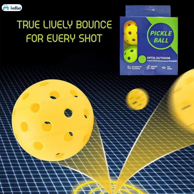 FunBlast Pickle Ball – Pack of 4 Durable Outdoor/Indoor Balls with 40 Precision Molded Holes, Optic Outdoor 4 Neon Green Performance Pickleballs, High Visibility for Consistent Play - Image 5