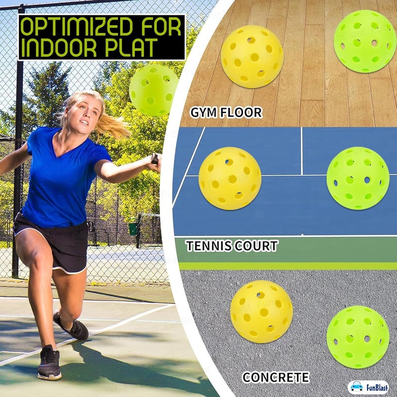 FunBlast Pickle Ball – Pack of 4 Durable Outdoor/Indoor Balls with 40 Precision Molded Holes, Optic Outdoor 4 Neon Green Performance Pickleballs, High Visibility for Consistent Play - Image 4