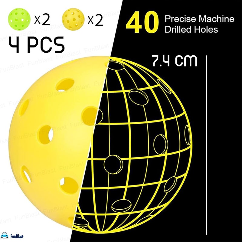 FunBlast Pickle Ball – Pack of 4 Durable Outdoor/Indoor Balls with 40 Precision Molded Holes, Optic Outdoor 4 Neon Green Performance Pickleballs, High Visibility for Consistent Play - Image 3
