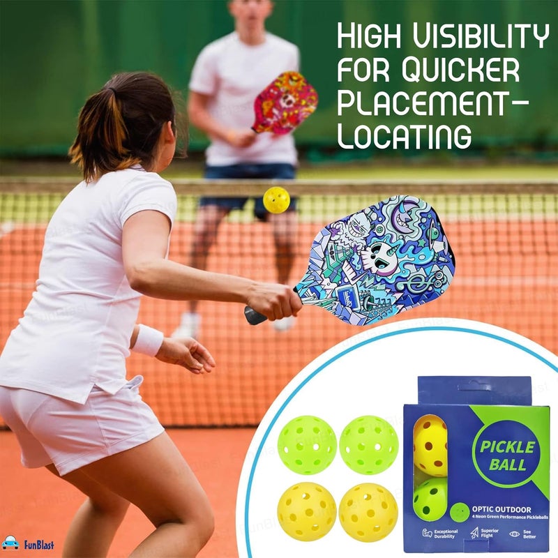 FunBlast Pickle Ball – Pack of 4 Durable Outdoor/Indoor Balls with 40 Precision Molded Holes, Optic Outdoor 4 Neon Green Performance Pickleballs, High Visibility for Consistent Play - Image 2