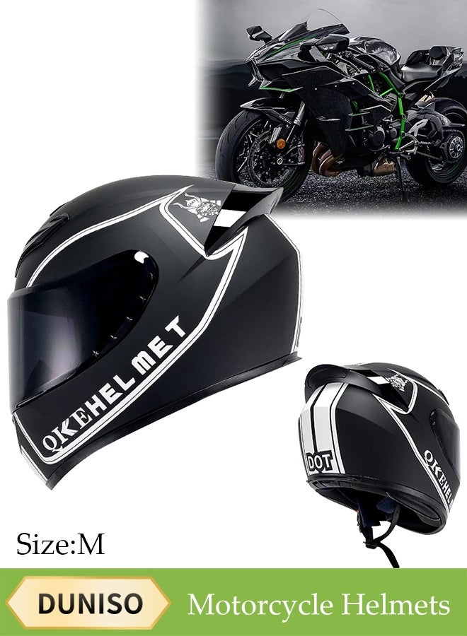Full Face Motorcycle Helmet, Lightweight Crash Resistant Motorcycle Helmet, All Season Cool Racing Helmet,with Black Lenses, Breathable Lining, Suitable for Both Men and Women (M)