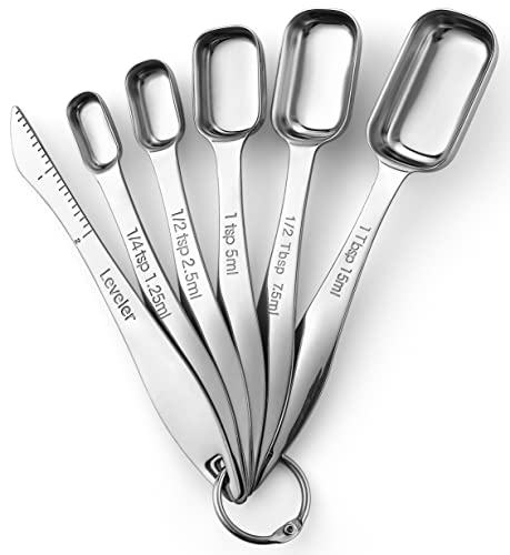 Spring Chef Stainless Steel Measuring Spoons Set of 6 with Leveler Rectangular Metal Teaspoon Tablespoon Measuring Spoons for Dry Liquid Ingredients Nesting Kitchen Gadgets For Baking Cooking