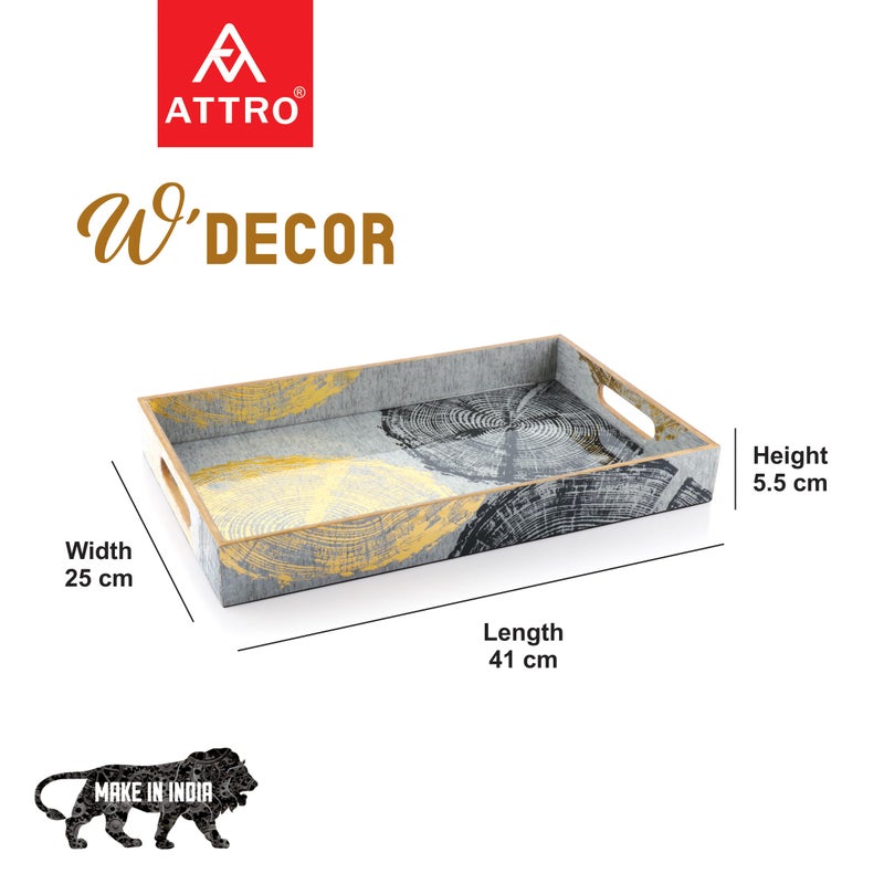 ATTRO Circle Gold Designer Wooden Serving Trays Rectangular, 1 Big Tray, 1 Medium Tray, 1 Small Tray for Home Décor, Kitchen Use, Dinning Tray - Set of 3, Multicolour, Standard - Image 4