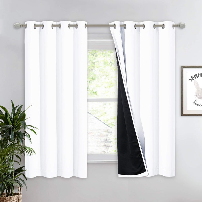 NICETOWN White 100 Blackout Lined Curtain 2 Thick Layers Completely Blackout Window Treatment Thermal Insulated Drape for KitchenBedroom 1 PC 52 inches Width x 63 inches Length Each Panel