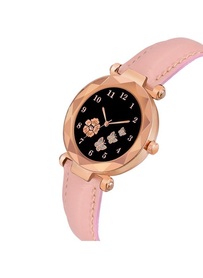 CERO Leather Analogue New Flower Butterfly Print Dial Lathers Strap Girls And Womans Watches (Pink) - Image 2