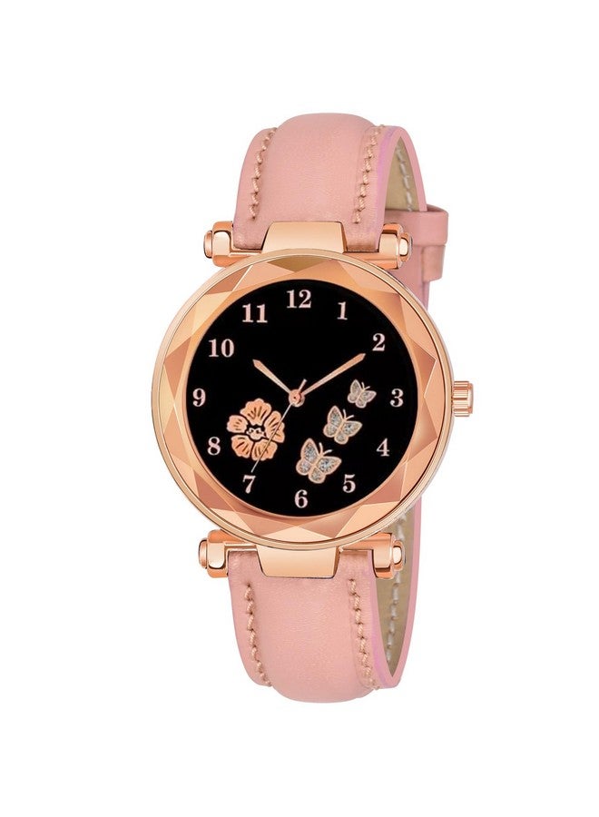 CERO Leather Analogue New Flower Butterfly Print Dial Lathers Strap Girls And Womans Watches (Pink) - Image 1