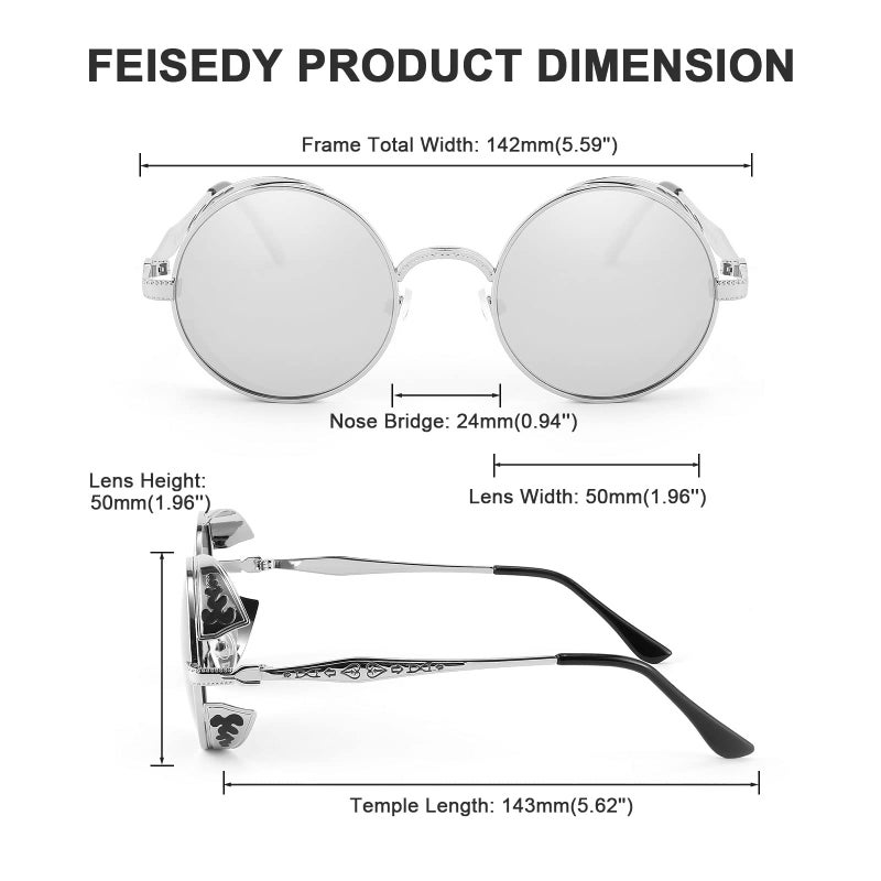 FEISEDY نظارات شمسية مستقطبة بتصميم ستيمبانك ريترو من فيزيدي بإطار معدني دائري تصميم قوطية للرجال والنساء B2820 - Image 5