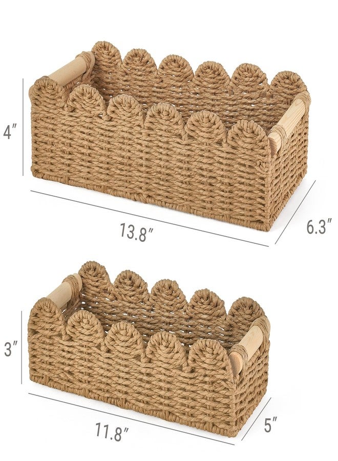 Dahey 2 Pcs Woven Paper Rope Toilet Paper Storage Basket for Over Toilet Storage Shelf Scalloped Edge Toilet Tank Basket with Handles for Organizing, Bathroom Countertop Living Room Bedroom Home Decor - Image 3