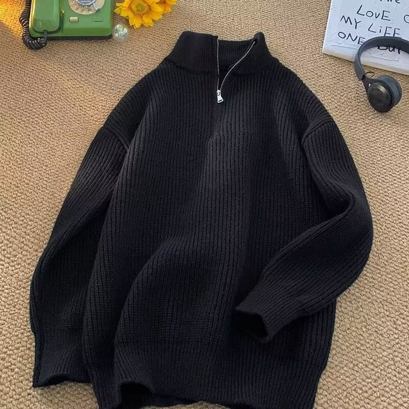 Mens Winter 2023 New Solid Color Knitted Turtle Neck Sweater Casual Style Versatile Jacket Korean Idle Fashion Sweater Black 