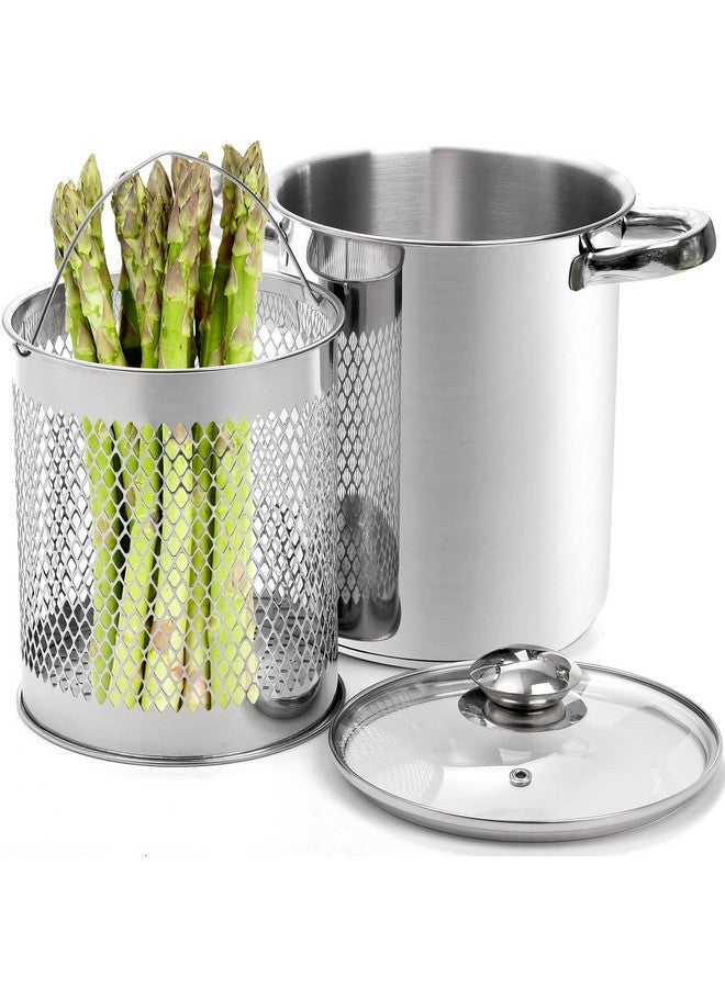 AVLA AVLA Asparagus Pot, 4 Quart Stainless Steel Steamer Cooker, Vegetable Asparagus Cooker with Removable Basket and Lid for Pasta, Spaghetti, Boiled Eggs, Shrimp, Oil Deep Fry Pan for French Fries - Image 4