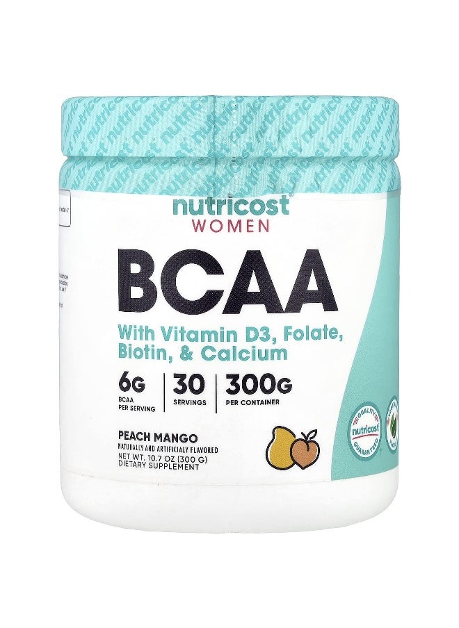 Nutricost Nutricost, Women, BCAA With Vitamin D3, Folate, Biotin, & Calcium, Peach Mango, 10.7 oz (300 g)  - Image 1