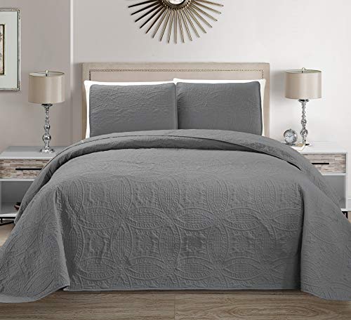 Linen Plus Collection 3 Pieces KingCalifornia King Over Size Embossed Coverlet Bedspread Set Solid Light Grey 118 x 106 New