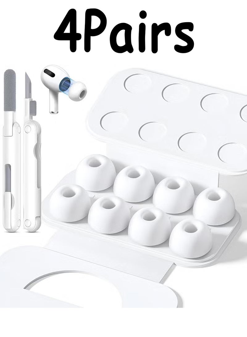 4 Pairs Replacement Ear Tips for AirPods Pro 2nd/1st Generation with Portable Storage Box & Cleaner Pen,Noise Reduction Holewith & Built-in dust Guard Screen,Silicone Ear Tips for AirPods Pro (White) - Image 1