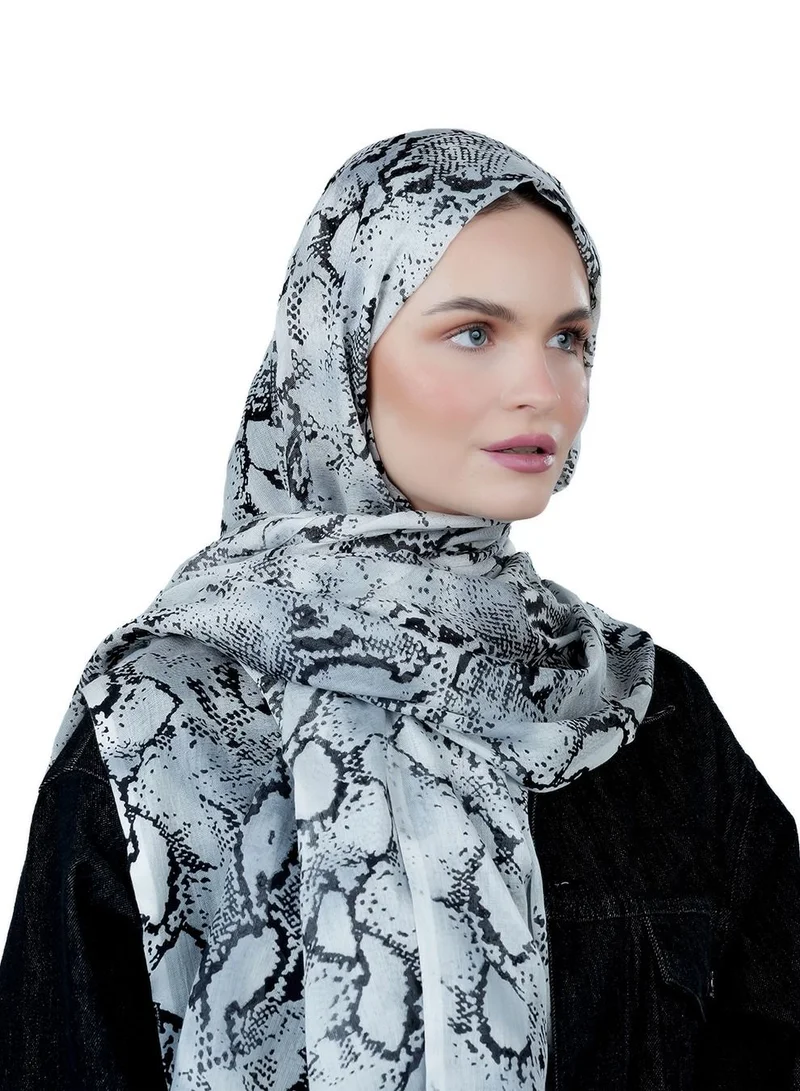 AMICA AMICA Abstract Printed Soft Natural Fiber Hijab Head Scarf for Women- Grey
