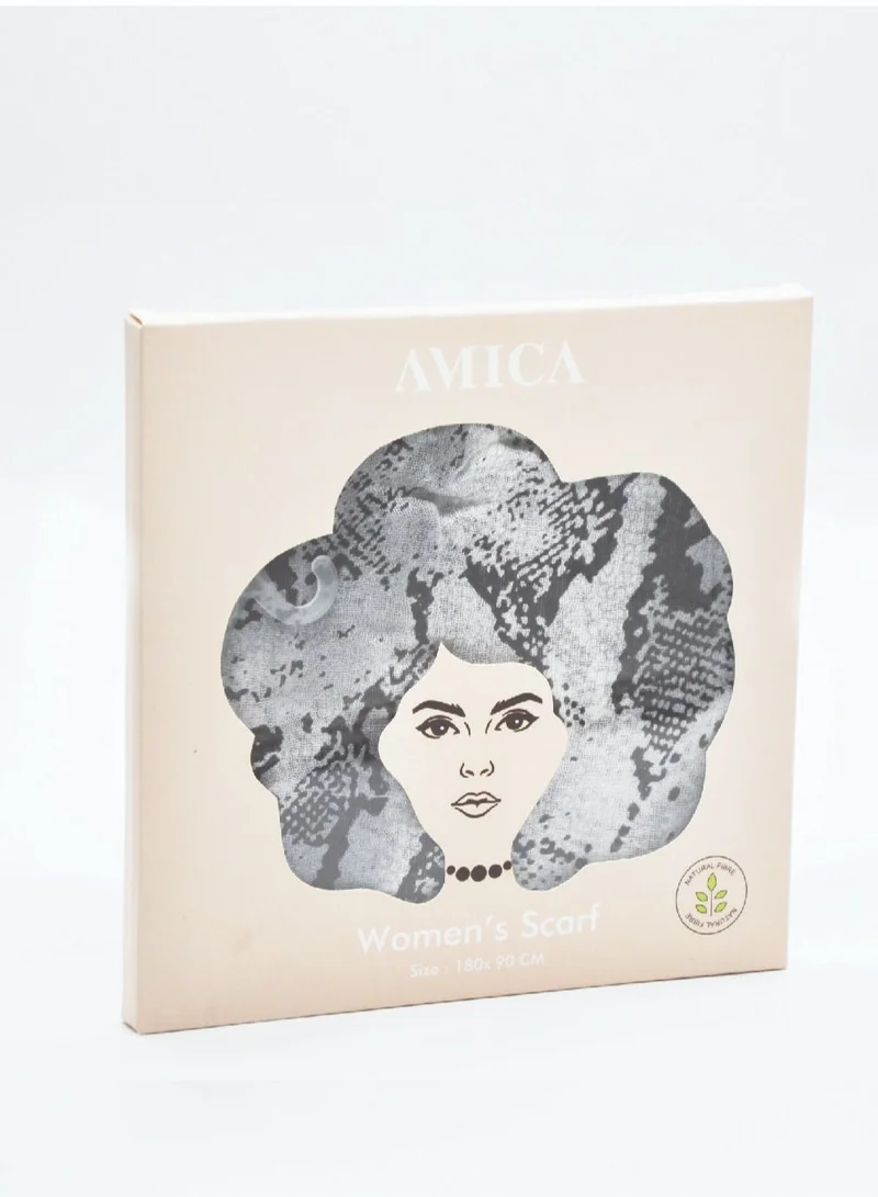 AMICA AMICA Abstract Printed Soft Natural Fiber Hijab Head Scarf for Women- Grey