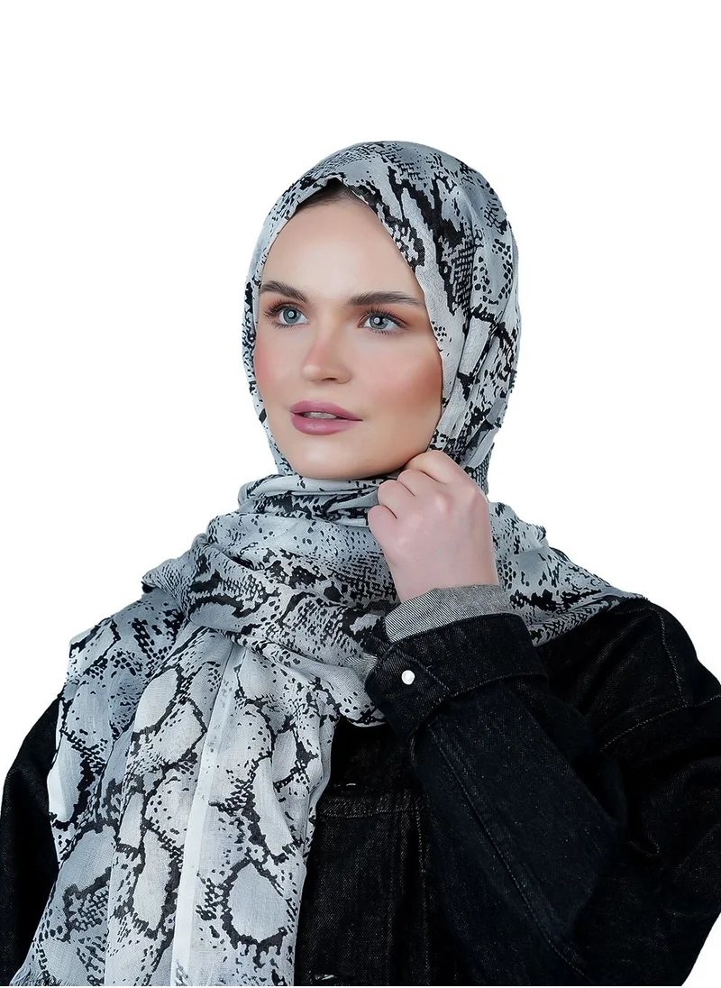 أميكا AMICA Abstract Printed Soft Natural Fiber Hijab Head Scarf for Women- Grey