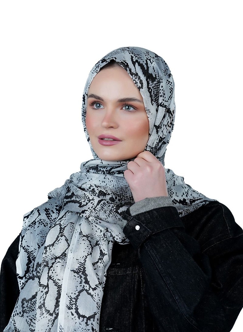 AMICA AMICA Abstract Printed Soft Natural Fiber Hijab Head Scarf for Women- Grey  - Image 1