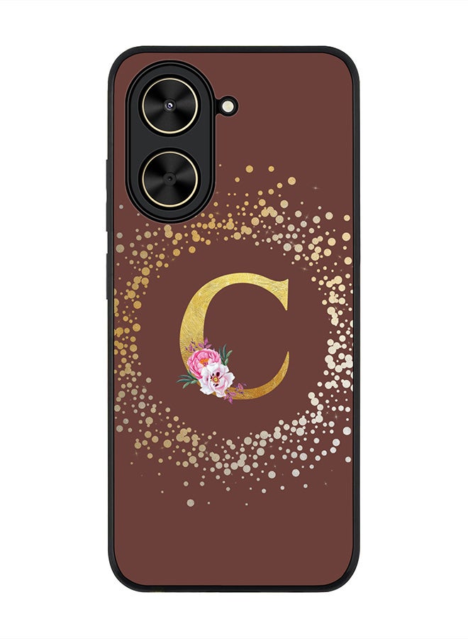 Stylizedd For Xiaomi Poco C71 / Redmi A5 4G Case,Slim fit Camera Protection, Shockproof Thin Phone cover  - Custom Monogram Floral - C  (Brown )