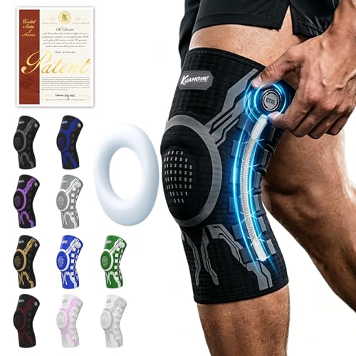 Kuangmi Knob Knee Brace for Pain Relief, Knee Support with Patella Gel Pad & Side Stabilizers, Compression Knee Sleeve for Workout, Arthritis, Joint Pain, Meniscus Tear (Black,Left,Large,Single) - Image 1