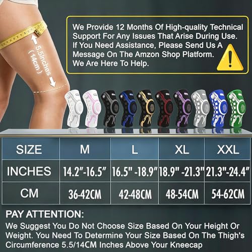 Kuangmi Knob Knee Brace for Pain Relief, Knee Support with Patella Gel Pad & Side Stabilizers, Compression Knee Sleeve for Workout, Arthritis, Joint Pain, Meniscus Tear (Black,Left,Large,Single) - Image 3