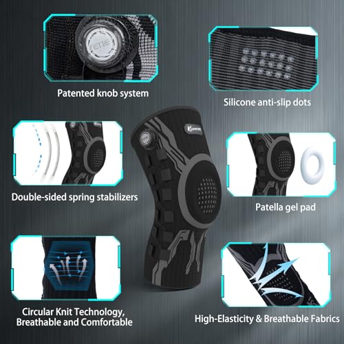 Kuangmi Knob Knee Brace for Pain Relief, Knee Support with Patella Gel Pad & Side Stabilizers, Compression Knee Sleeve for Workout, Arthritis, Joint Pain, Meniscus Tear (Black,Left,Large,Single) - Image 5