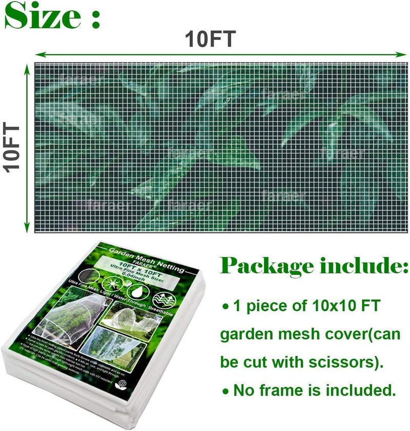 FARAER Garden Barrier Netting, Plant Covers 10x10Ft Ultra Fine Mesh Netting Protect for Vegetable Plants Fruits Flowers Crops Greenhouse Row Covers Raised Bed Barrier Screen Birds Animals Protection Net - Image 4