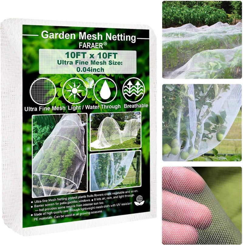 FARAER Garden Barrier Netting, Plant Covers 10x10Ft Ultra Fine Mesh Netting Protect for Vegetable Plants Fruits Flowers Crops Greenhouse Row Covers Raised Bed Barrier Screen Birds Animals Protection Net - Image 1