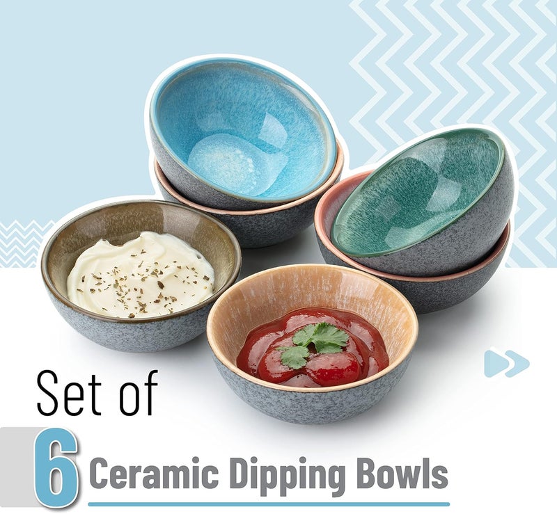 Brew To A Tea BTaT Ceramic Dipping Bowls 35 Oz Set of 6 Colorful Small Bowls Soy Sauce Dish Dip Bowls Sauce Bowls Mini Bowls Condiment Bowls Small Bowls for Dipping - Image 2