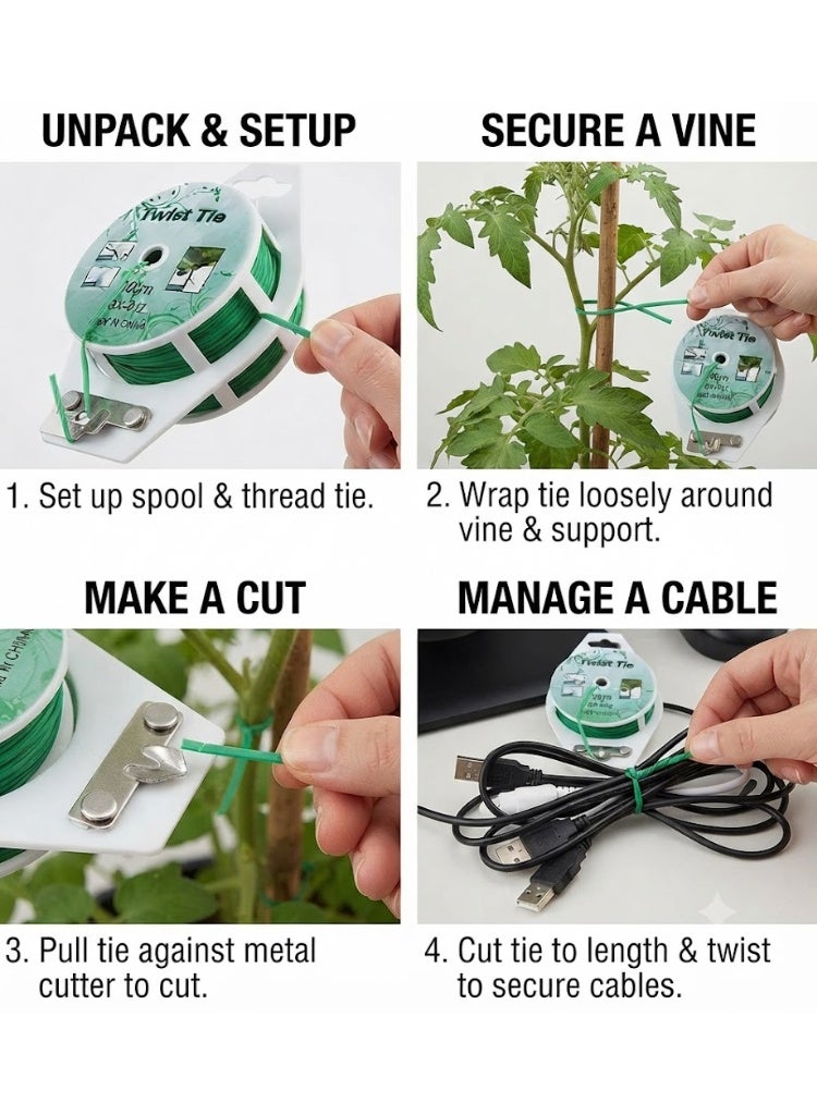 Twist Ties - All-Purpose Coated 50m/100m Garden Plant Ties with Trimmer Garden Twine Support Ties Reusable for Gardening Plants Growth and Care, Office Home Cable Organization (100m) - Image 2