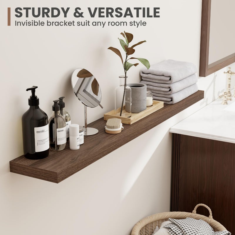 Acovy 30 Inch Floating Shelves, 8 Inch Deep Floating Shelves for Wall, Hanging Shelf with Invisible Brackets, Deep Shelves for Bathroom, Bedroom, Living Room, Walnut, Set of 2 - Image 4