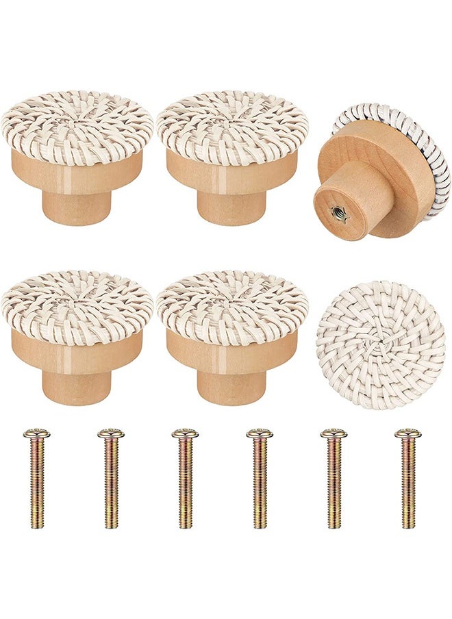 Peachjoy Wooden Drawer Knobs, Rattan Dresser Knobs Round Handmade Wicker Woven and Screws for Boho Furniture Knobs Cabinets Dresser Handles Hardware Pulls Cabinet Knobs (6 Knobs and 6 Screws)  - Image 1