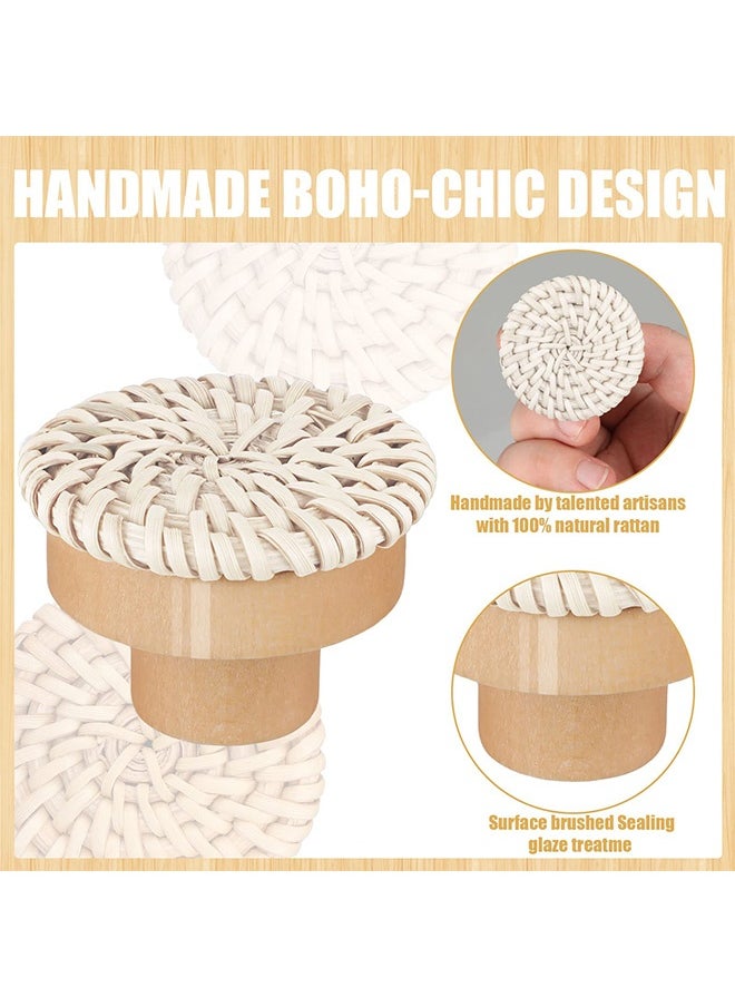 Peachjoy Wooden Drawer Knobs, Rattan Dresser Knobs Round Handmade Wicker Woven and Screws for Boho Furniture Knobs Cabinets Dresser Handles Hardware Pulls Cabinet Knobs (6 Knobs and 6 Screws)  - Image 2