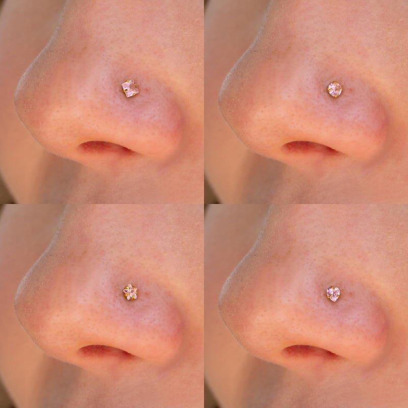 ALACLO 14K Gold Filled 4Pcs Nose Studs 20G Gold Nose Rings Studs for Women Men L Shaped Nostril Piercing Jewelry Hypoallergenic Pink CZ - Image 3