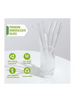 KASTWAVE Glass Straws, Reusable Clear High Temperature Resistance, Set of 6 Straight and 6 Bent with 4 Cleaning Brushes, Perfect for Smoothies, Milkshakes, Tea, Juice, Dishwasher Safe (12Pcs)  - Image 3