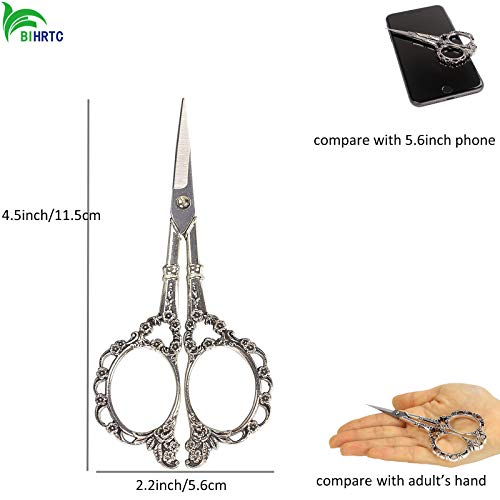 BIHRTC Vintage European Style Plum Blossom Scissors for Embroidery, Sewing, Craft, Art Work & Everyday Use (Silver) - Image 2
