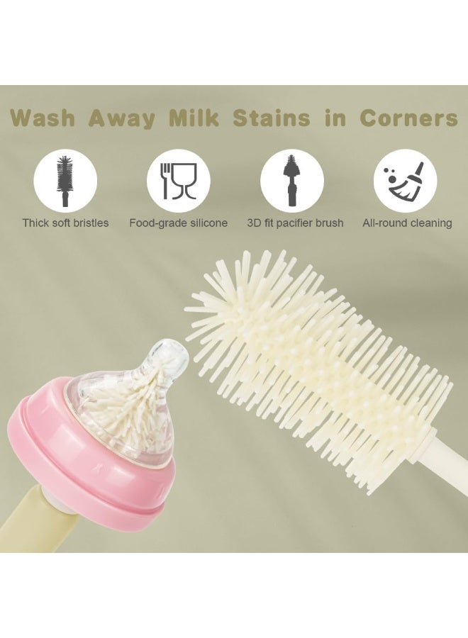 ATRJSZ Innovative Press-to-Foam Baby Bottle Brush Set, Food-Grade Silicone Cleaner Kit with Teat & Straw Brush, Easy 360° Cleaning for Baby Bottles, Water Bottles & Breast Pump Parts (Khaki) - Image 5