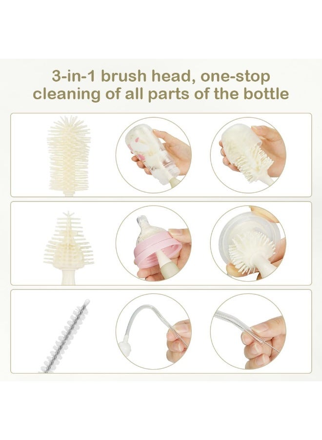 ATRJSZ Innovative Press-to-Foam Baby Bottle Brush Set, Food-Grade Silicone Cleaner Kit with Teat & Straw Brush, Easy 360° Cleaning for Baby Bottles, Water Bottles & Breast Pump Parts (Khaki) - Image 4